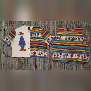 Vintage Ali Miles Peru Peruvian Folk Art Ethnic Print Colorful Tank & Crop Top M